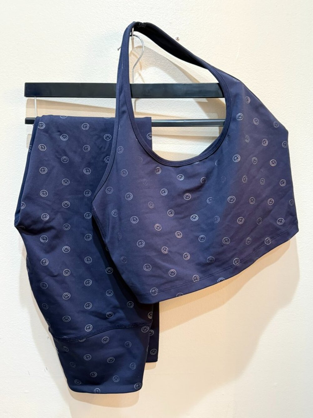 Beyond Yoga Navy Smiley Face Crop Tank & Leggings Set XL